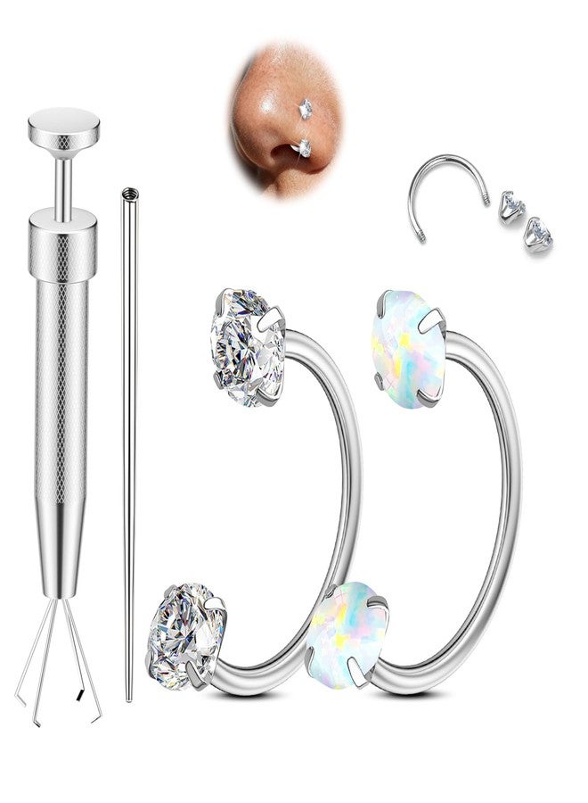 AMASIS 20G Horseshoe Nose Rings Studs,Surgical Steel Nose Ring White Cubic Zirconia Nose Piercing,Internally Threaded Nose Rings For Women,White Zirconia and Opal - Image 1